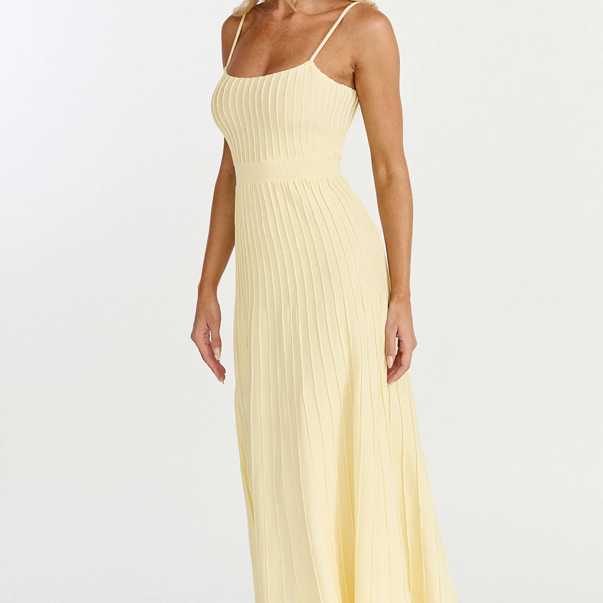 Ribbed Knit Spaghetti Strap Midi Dress