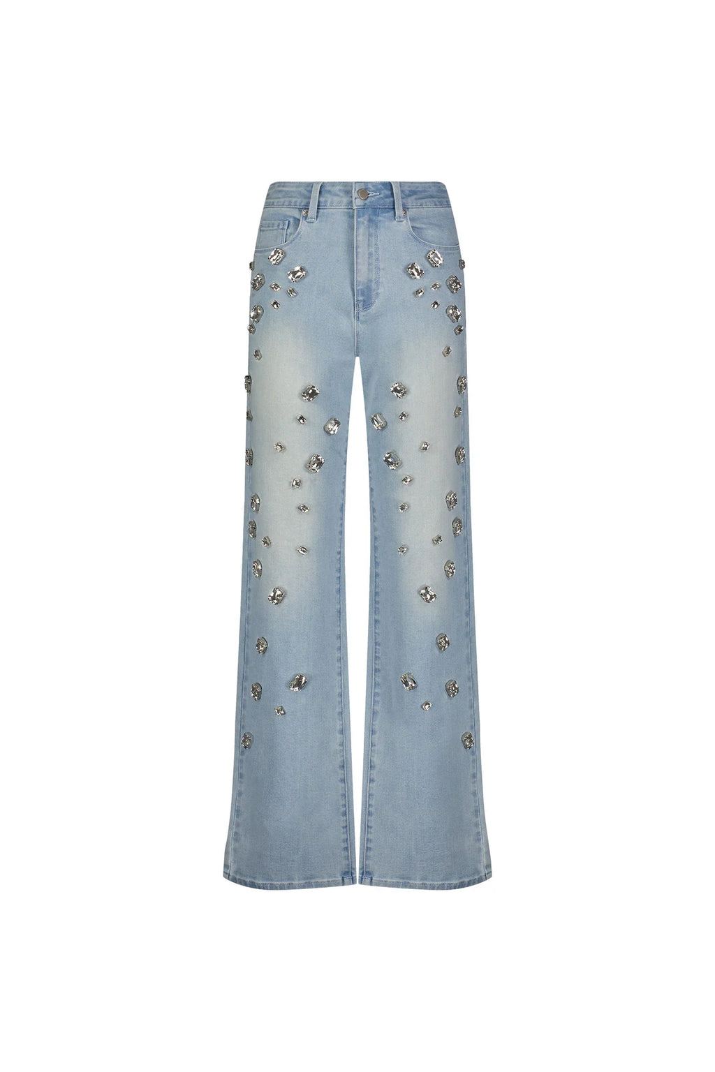 Light Blue Rhinestone Decor Flared Jeans